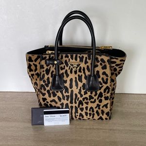 - RARE - PRADA Leopard Print Pony Hair Tote Bag